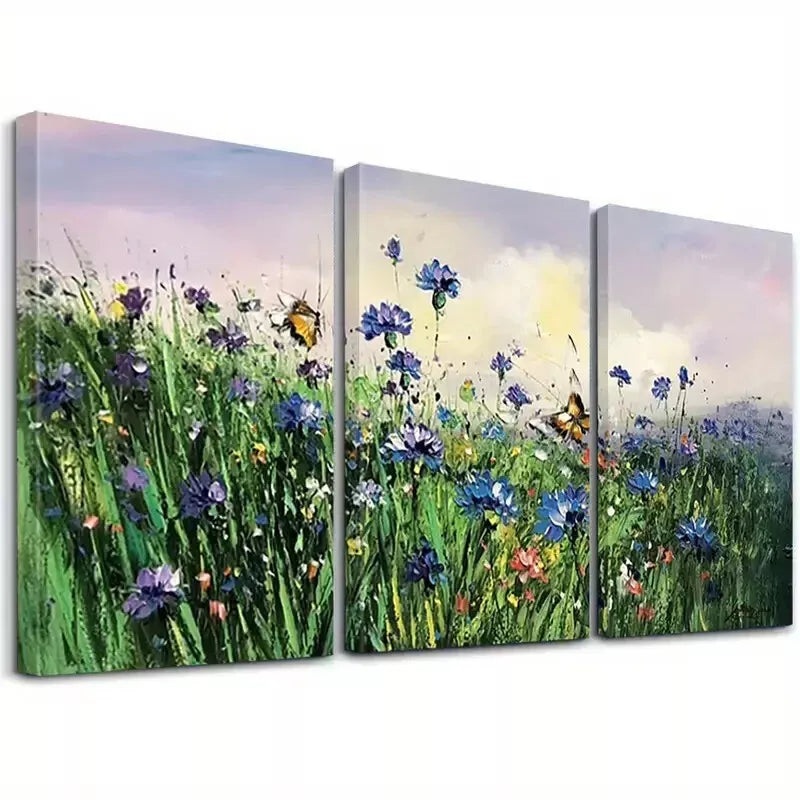 3pcs Aesthetic Butterfly & Flower Vibrant Garden Wall Art Set Canvas Framed 50x70cm -  High Quality Print 100% Australian Made Wall Canvas Ready to Hang