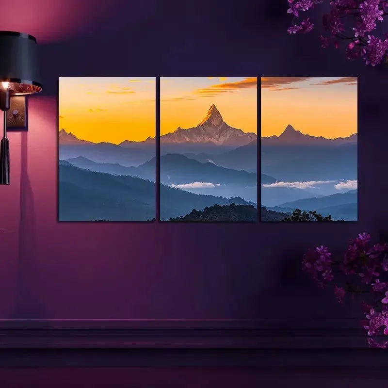 3pcs Annapurna Range Himalayas Silhouette   Wall Art Set Canvas Framed 50x70cm -  High Quality Print 100% Australian Made Wall Canvas Ready to Hang