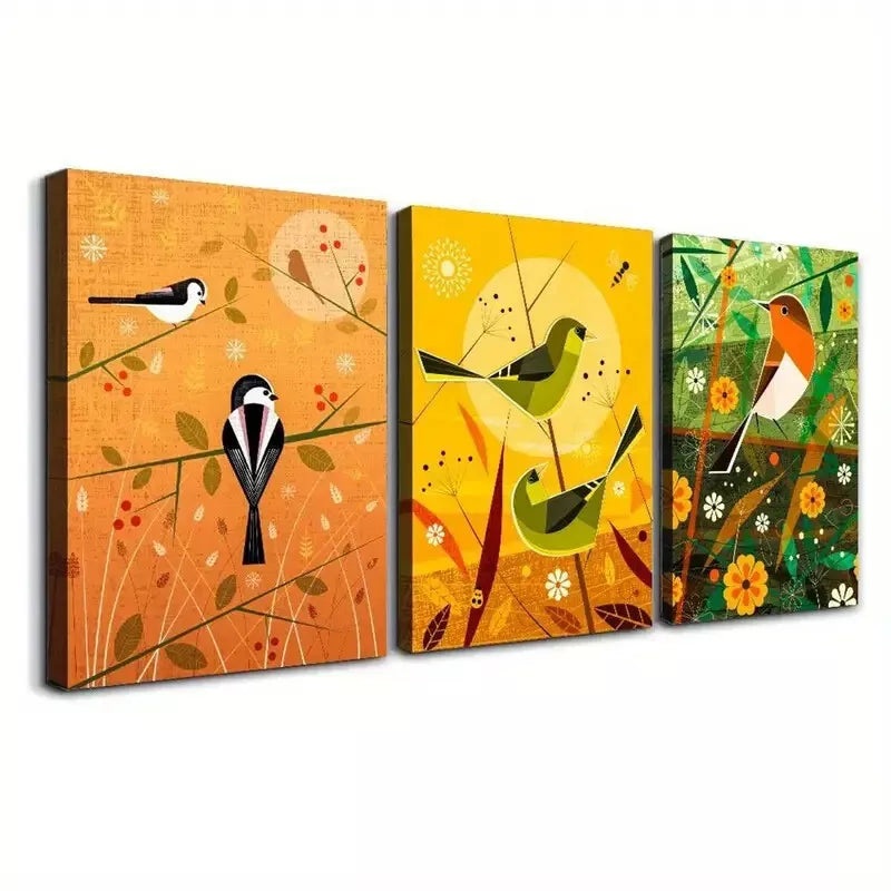 3pcs  Artistic Bird   Wall Art Set Canvas Framed 50x70cm -  High Quality Print 100% Australian Made Wall Canvas Ready to Hang
