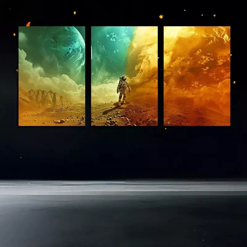 3pcs Astronaut Talking A Walk  Wall Art Set Canvas Framed 50x70cm -  High Quality Print 100% Australian Made Wall Canvas Ready to Hang