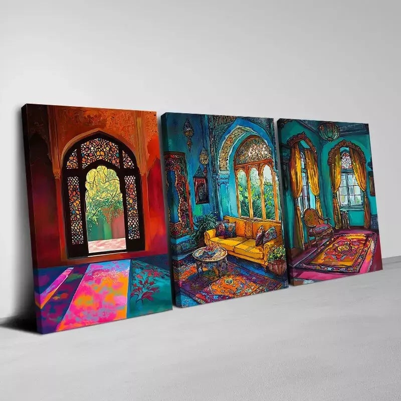 3pcs Beautiful Traditional Indian Architecture Wall Art Set Canvas Framed 50x70cm - High Quality Print 100% Australian Made Wall Canvas Ready to Hang