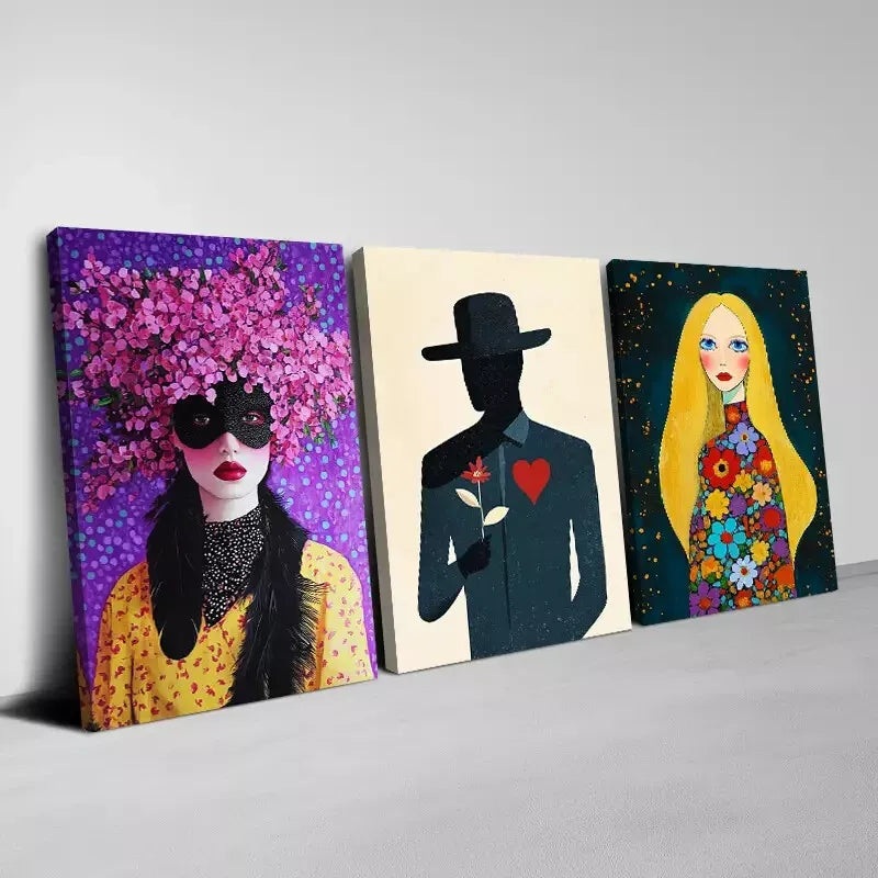 3pcs Charming Modern Abstract Colorful Wall Art Set Canvas Framed 50x70cm - High Quality Print 100% Australian Made Wall Canvas Ready to Hang