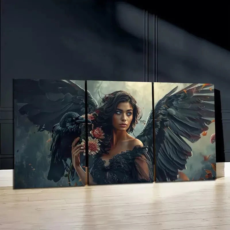 3pcs Crow On An Angles' Shoulder Wall Art Set Canvas Framed 50x70cm -  High Quality Print 100% Australian Made Wall Canvas Ready to Hang