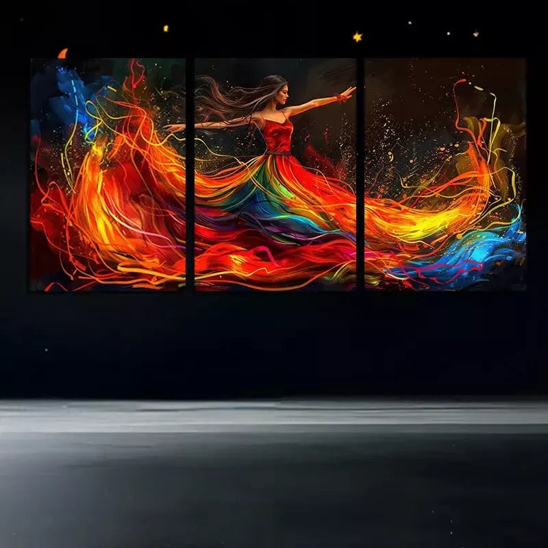 3pcs Dancer In Her Fiery Dress Wall Art Set Canvas Framed 50x70cm -  High Quality Print 100% Australian Made Wall Canvas Ready to Hang