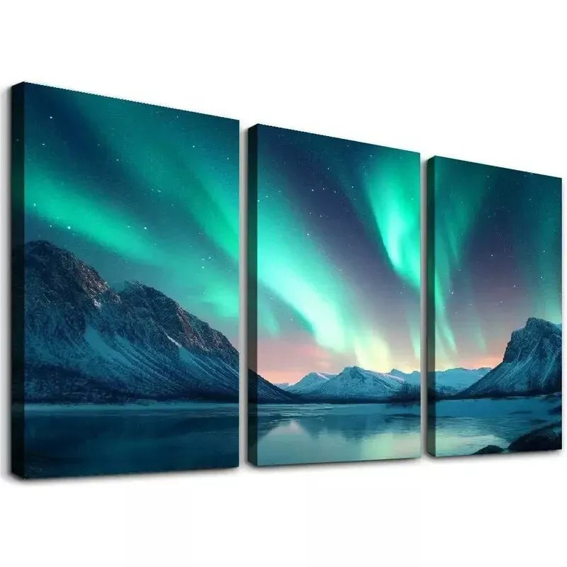 3pcs Decorative Northern Lights Above The Ocean Wall Art Set Canvas Framed 50x70cm - High Quality Print 100% Australian Made Wall Canvas Ready to Hang
