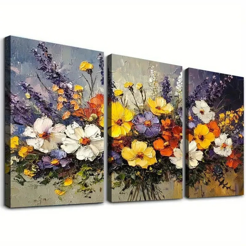 3pcs Decorative Rustic Daisy & Wildflower Wall Art Set Canvas Framed 50x70cm - High Quality Print 100% Australian Made Wall Canvas Ready to Hang