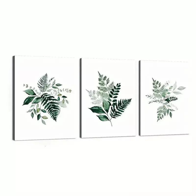 3pcs Elegant Foliage Watercolor Green Leaf Wall Art Set Canvas Framed 50x70cm - High Quality Print 100% Australian Made Wall Canvas Ready to Hang