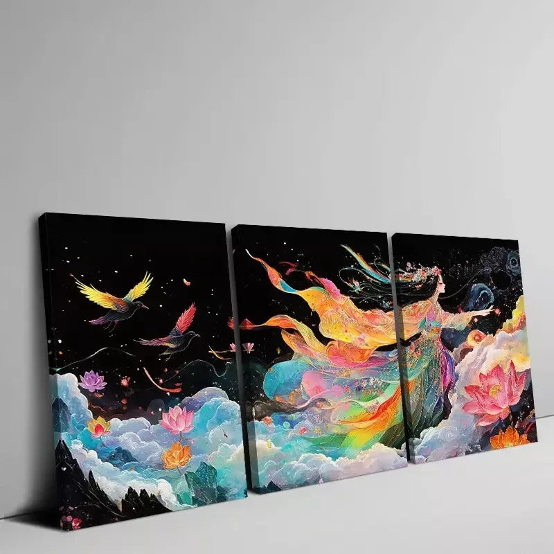3pcs Enchanting Fairy in Rainbow Lotus Flowers Wall Art Set Canvas Framed 50x70cm -  High Quality Print 100% Australian Made Wall Canvas Ready to Hang