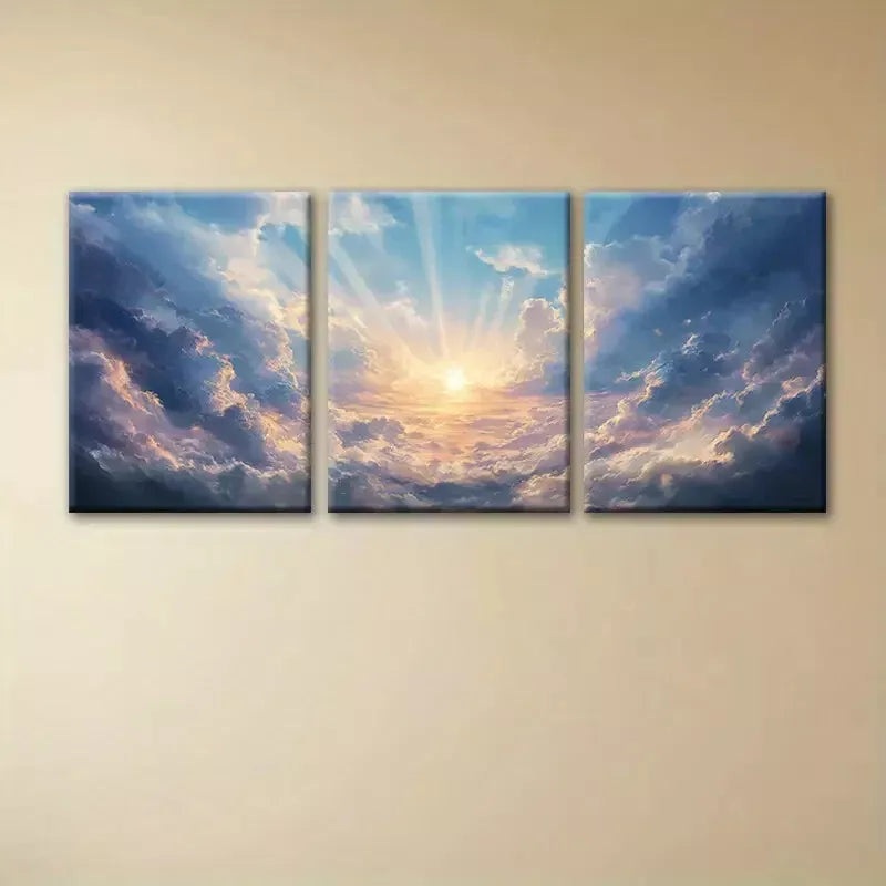 3pcs Featuring Rays Of Breaking Through Clouds Wall Art Set Canvas Framed 50x70cm -  High Quality Print 100% Australian Made Wall Canvas Ready to Hang