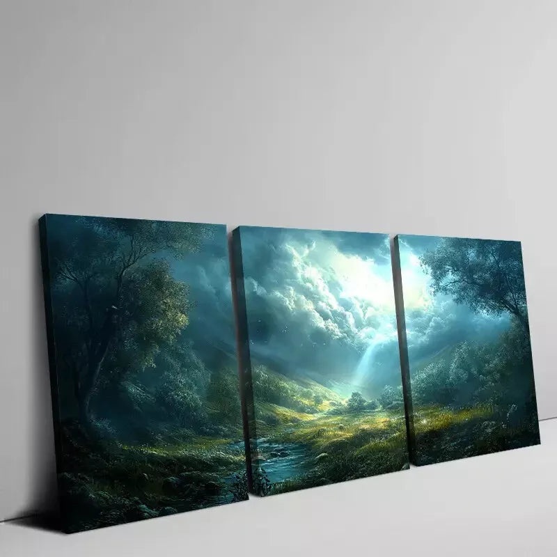3pcs Featuring Unique Cloudy Sky Grass Meadow  Wall Art Set Canvas Framed 50x70cm -  High Quality Print 100% Australian Made Wall Canvas Ready to Hang