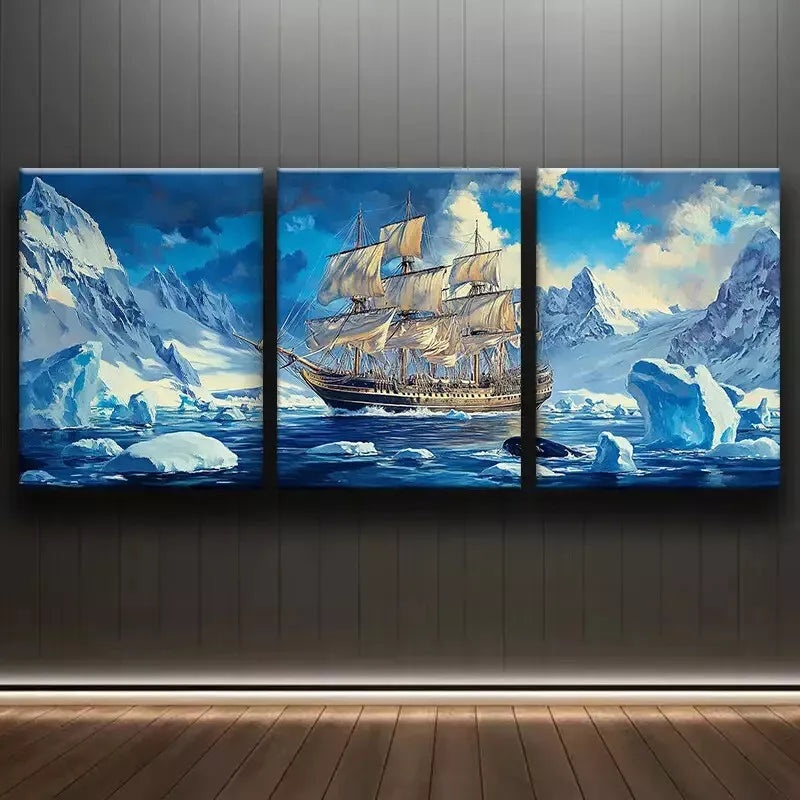 3pcs Glacier Sailboat Wall Art Set Canvas Framed 50x70cm -  High Quality Print 100% Australian Made Wall Canvas Ready to Hang