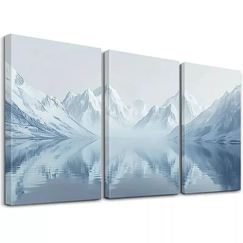 3pcs Gloomy Winter Snow Mountain Polar Icebergs Wall Art Set Canvas Framed 50x70cm -  High Quality Print 100% Australian Made Wall Canvas Ready to Hang