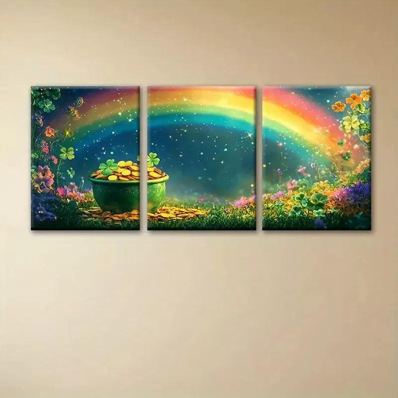 3pcs Gold Lush and Greenery Flowers Rainbow Pot Wall Art Set Canvas Framed 50x70cm -  High Quality Print 100% Australian Made Wall Canvas Ready to Hang
