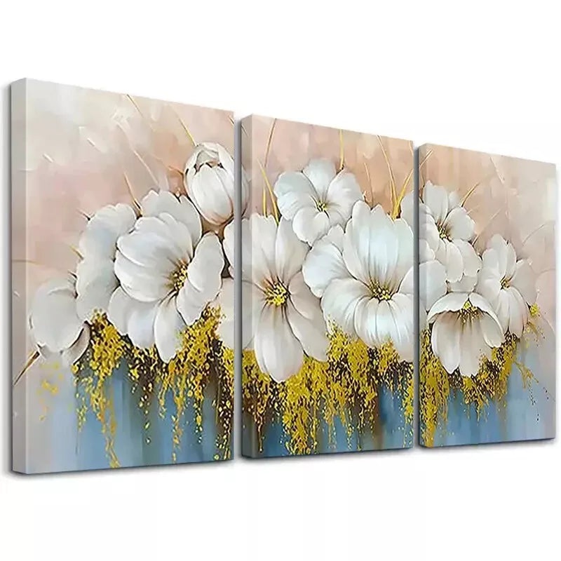 3pcs Golden Foil Lily Bouquet Elegant Aesthetic Wall Art Set Canvas Framed 50x70cm -  High Quality Print 100% Australian Made Wall Canvas Ready to Hang