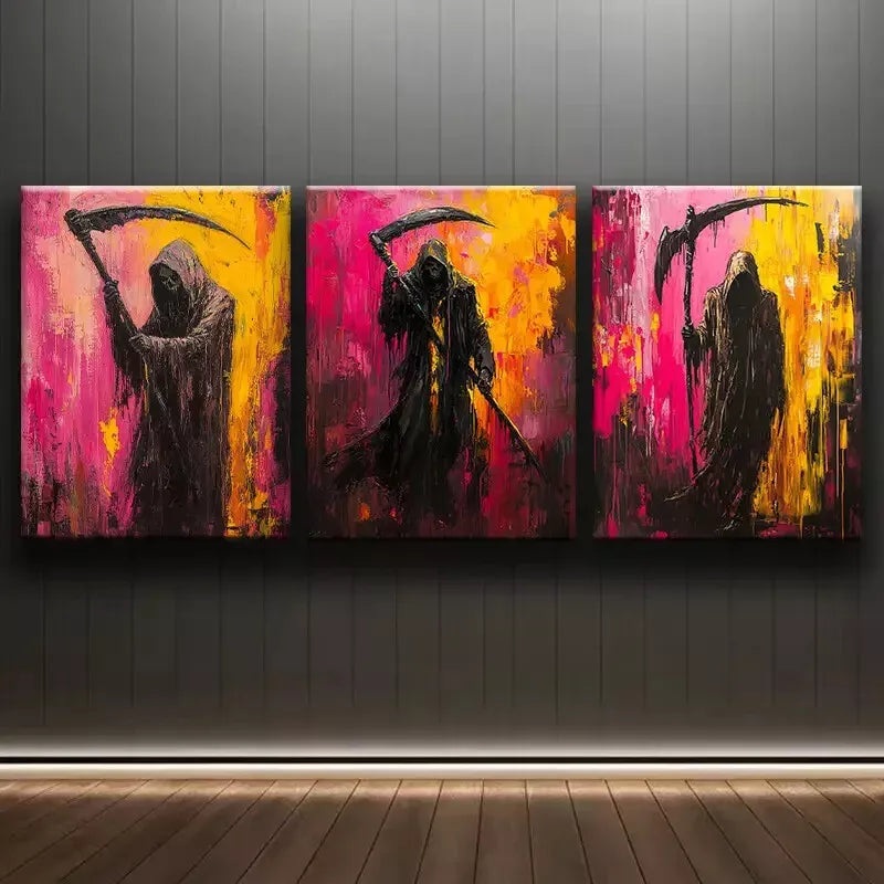 3pcs Grim reaper  Wall Art Set Canvas Framed 50x70cm -  High Quality Print 100% Australian Made Wall Canvas Ready to Hang