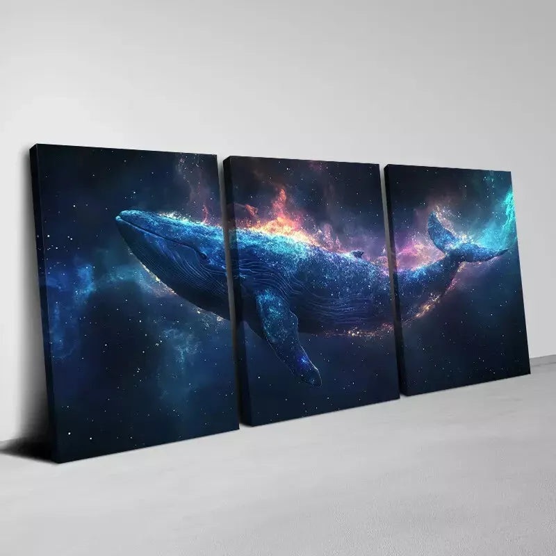 3pcs Magical Abstract Whale on Space Atmosphere Wall Art Set Canvas Framed 50x70cm - High Quality Print 100% Australian Made Wall Canvas Ready to Hang