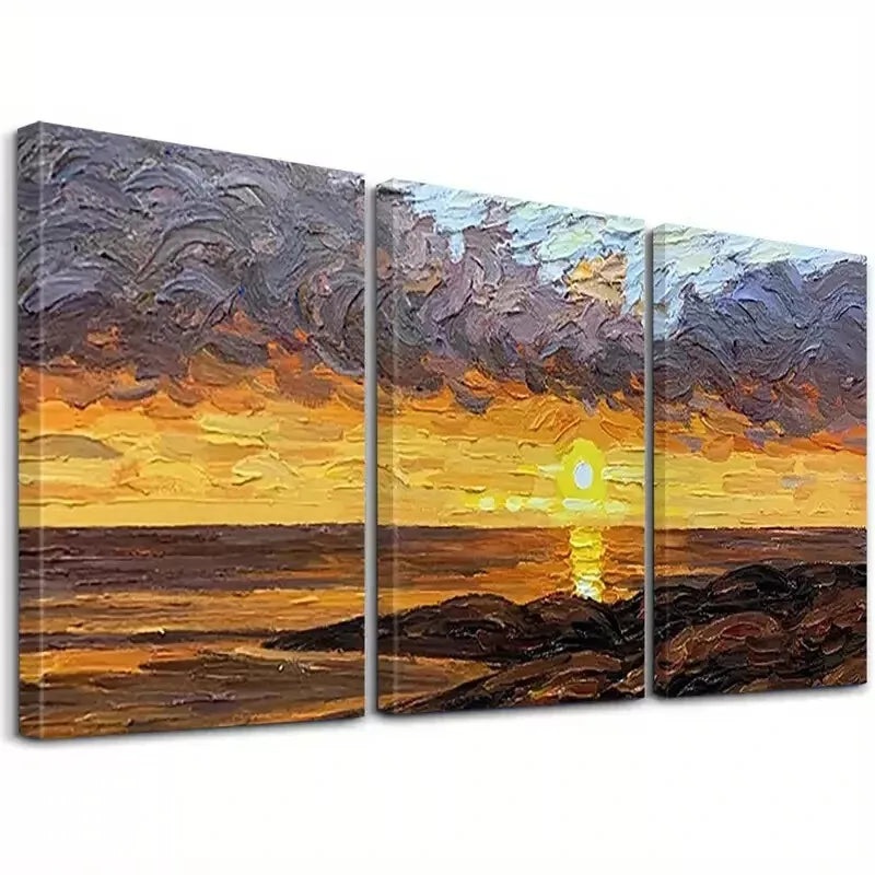 3pcs Minimalist Abstract Sunrise and Seascape  Wall Art Set Canvas Framed 50x70cm -  High Quality Print 100% Australian Made Wall Canvas Ready to Hang