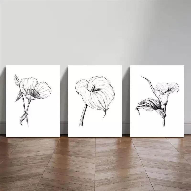 3pcs Minimalist Tropical Wildflower Plants Wall Art Set Canvas Framed 50x70cm - High Quality Print 100% Australian Made Wall Canvas Ready to Hang