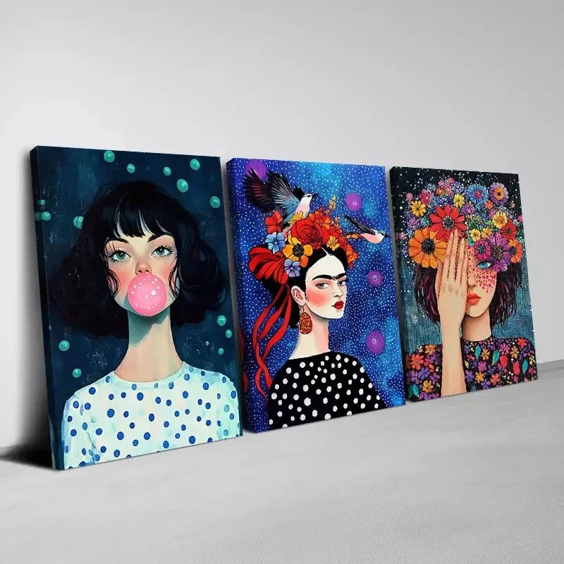 3pcs Modern Abstract Prints of an Elegant Woman Wall Art Set Canvas Framed 50x70cm - High Quality Print 100% Australian Made Wall Canvas Ready to Hang