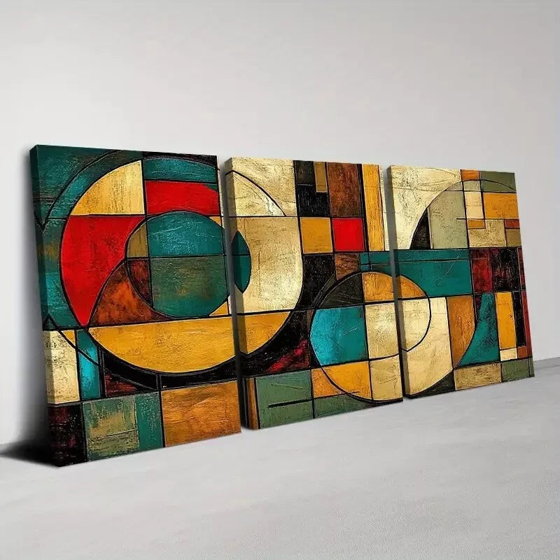 3pcs Modern Abstract Vintage Art Painting Wall Art Set Canvas Framed 50x70cm - High Quality Print 100% Australian Made Wall Canvas Ready to Hang
