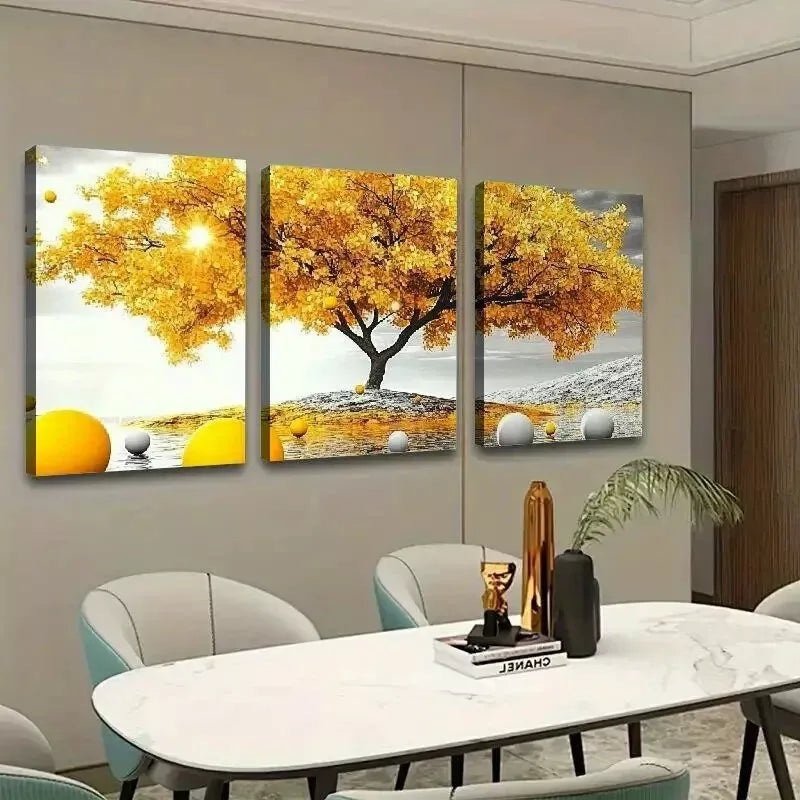 3pcs Modern Classic Elegant Autumn Leaves Wall Art Set Canvas Framed 50x70cm - High Quality Print 100% Australian Made Wall Canvas Ready to Hang