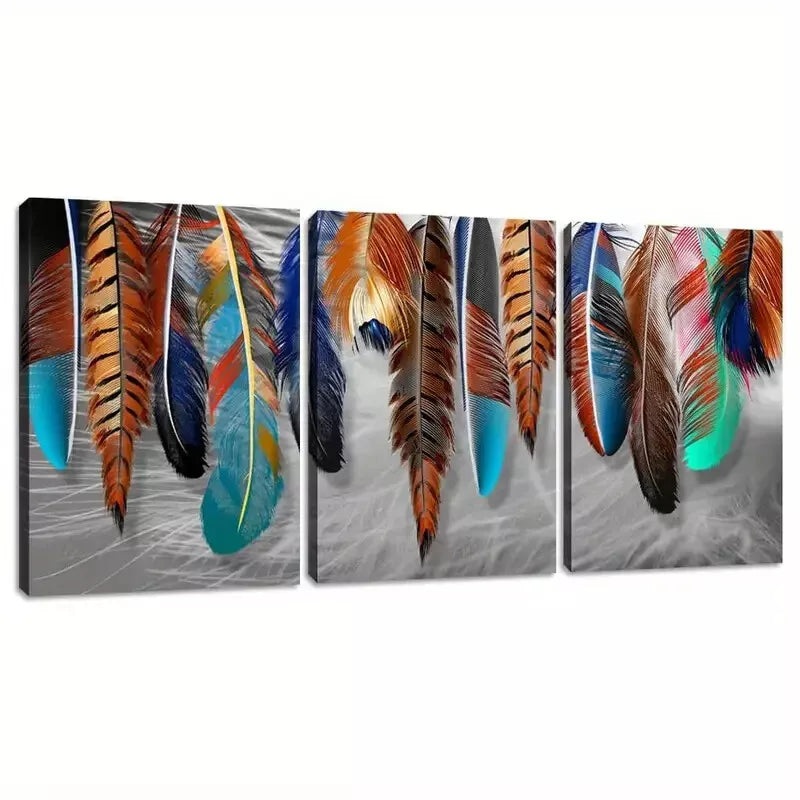 3pcs Modern Cool Decorative Feather Aesthetic Wall Art Set Canvas Framed 50x70cm - High Quality Print 100% Australian Made Wall Canvas Ready to Hang