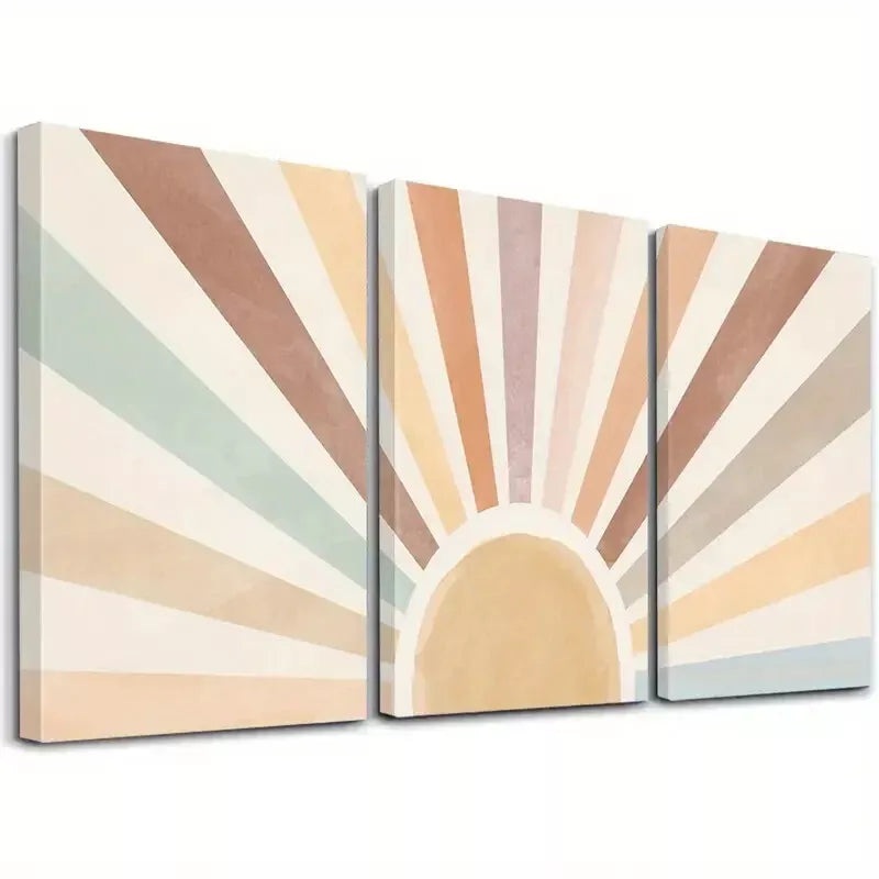 3pcs Modern Decorative Pastel Sunrise Design  Wall Art Set Canvas Framed 50x70cm -  High Quality Print 100% Australian Made Wall Canvas Ready to Hang