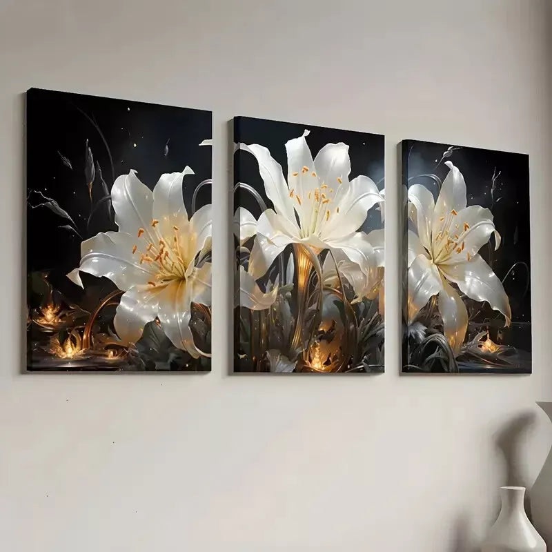 3pcs Modern Light Luxury Golden Floral Wall Art Set Canvas Framed 50x70cm - High Quality Print 100% Australian Made Wall Canvas Ready to Hang