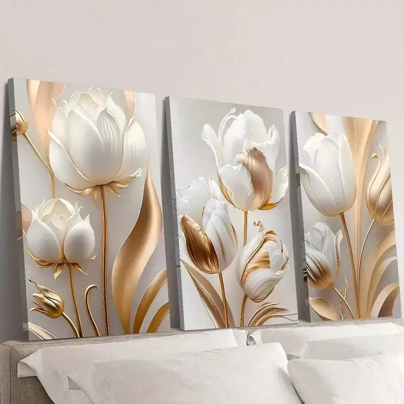 3pcs Modern Natural Scenery Tulip Flowers  Wall Art Set Canvas Framed 50x70cm - High Quality Print 100% Australian Made Wall Canvas Ready to Hang