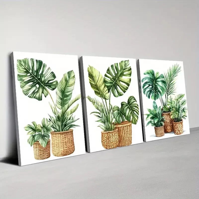 3pcs Modern Nordic Style Indoor Plants Wall Art Set Canvas Framed 50x70cm - High Quality Print 100% Australian Made Wall Canvas Ready to Hang