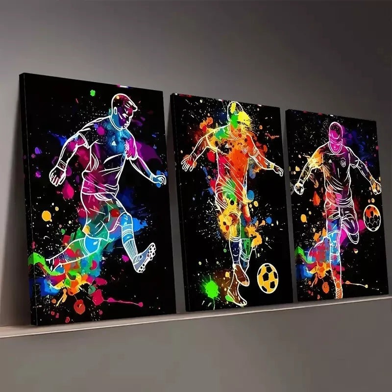 3pcs Modern Style Fashion Football Sports Figure Wall Art Set Canvas Framed 50x70cm -  High Quality Print 100% Australian Made Wall Canvas Ready to Hang