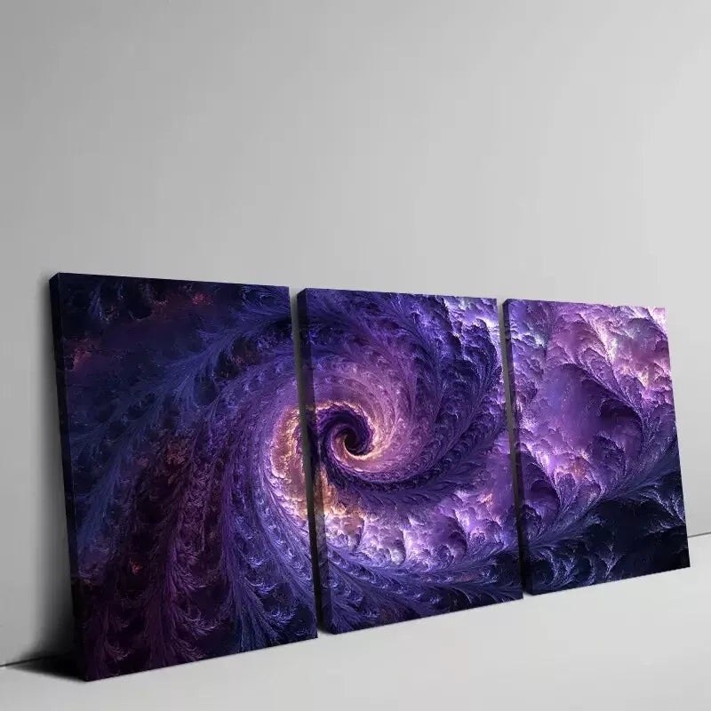 3pcs  Purple Shaded Modern Spiral Energy Design Wall Art Set Canvas Framed 50x70cm -  High Quality Print 100% Australian Made Wall Canvas Ready to Hang