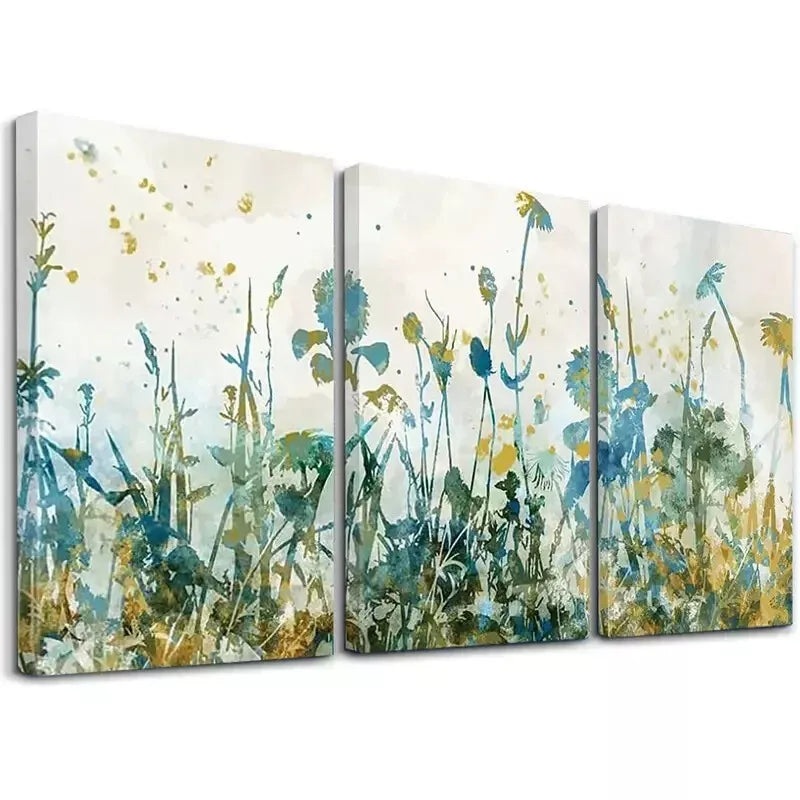 3pcs  Water colour Design Flower Abstract Field Wall Art Set Canvas Framed 50x70cm -  High Quality Print 100% Australian Made Wall Canvas Ready to Hang