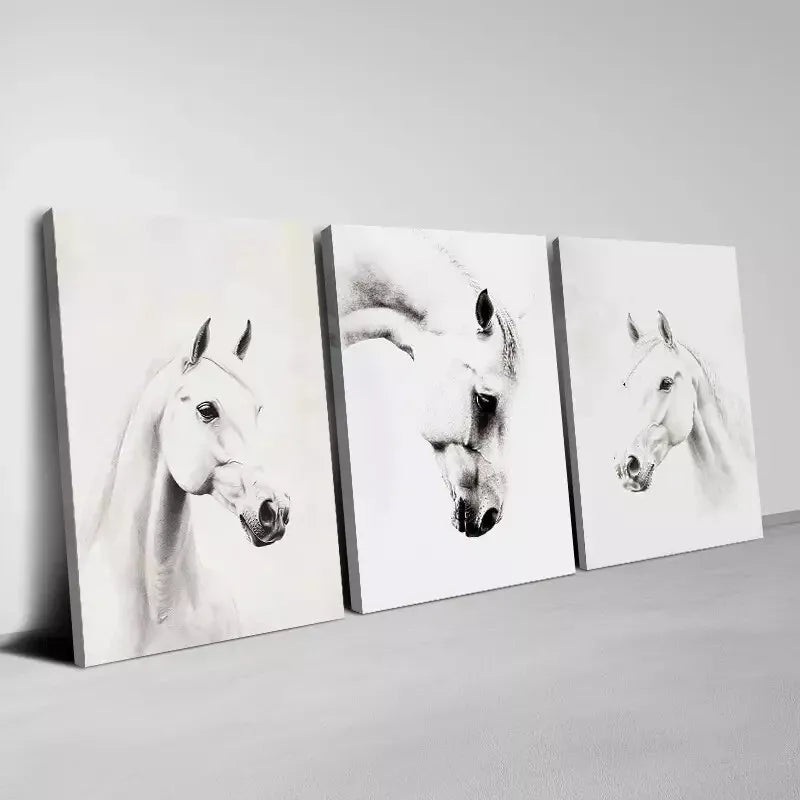 3pcs Abstract White Horse with soft background  Wall Art Set Canvas Framed 50x70cm -  High Quality Print 100% Australian Made Wall Canvas Ready to Hang