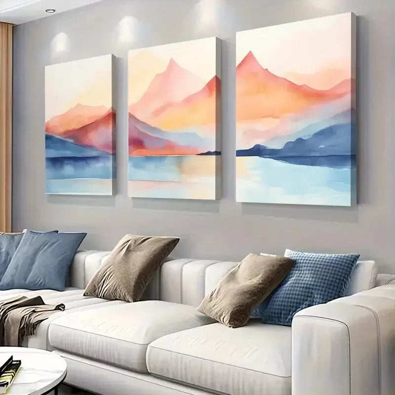 3pcs  Affordable Serene Lake Mountain Watecolor  Art Set Canvas Framed 50x70cm -  High Quality Print 100% Australian Made Wall Canvas Ready to Hang
