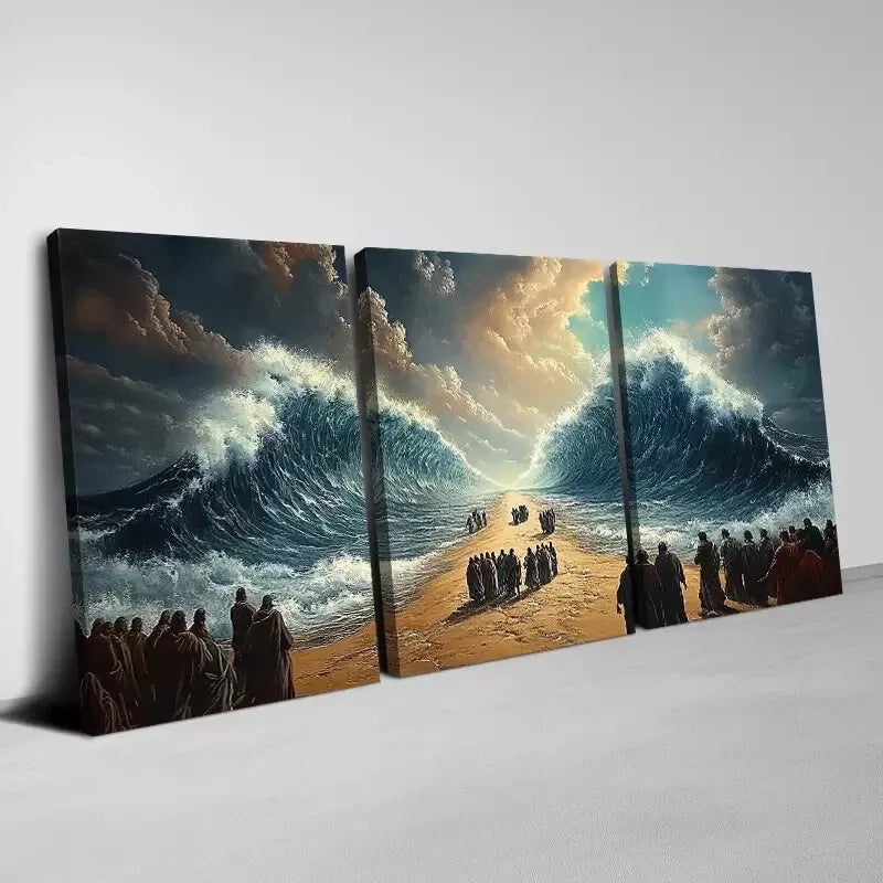 3pcs  Ancient Beautiful Sea Division with People Wall Art Set Canvas Framed 50x70cm -  High Quality Print 100% Australian Made Wall Canvas Ready to Hang