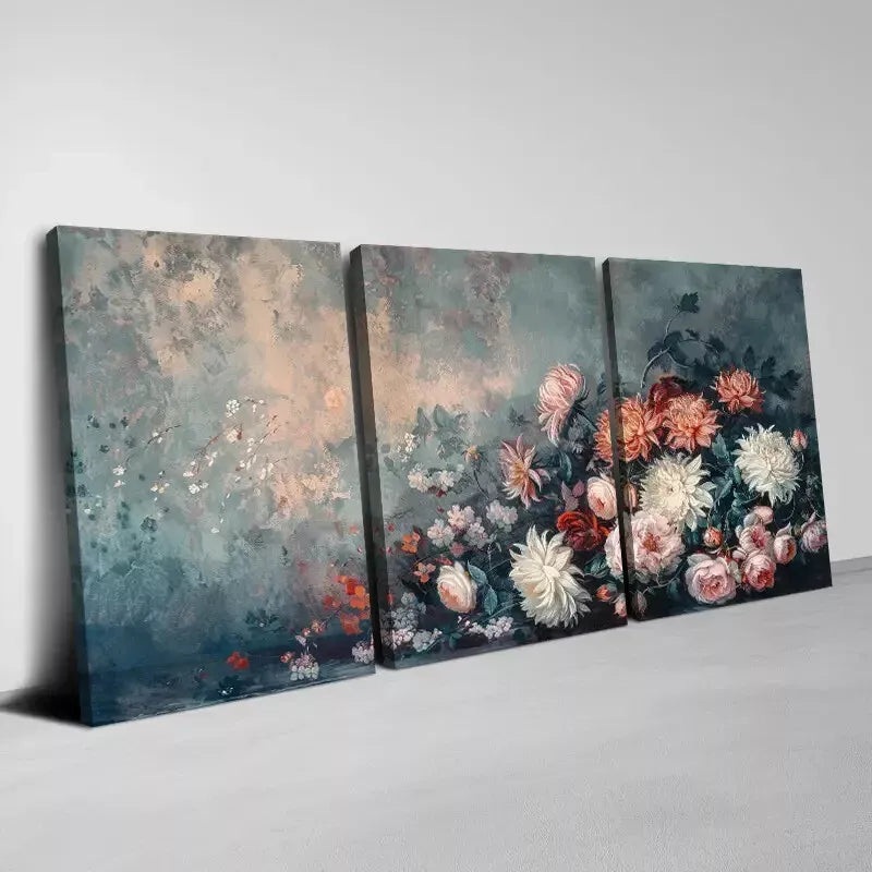 3pcs  Beautiful Botanical Trio, Vintage Florals Wall Art Set Canvas Framed 50x70cm -  High Quality Print 100% Australian Made Wall Canvas Ready to Hang