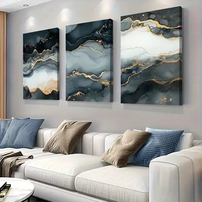 3pcs Black Golden Marble Texture Art Set Canvas Framed 50x70cm -  High Quality Print 100% Australian Made Wall Canvas Ready to Hang