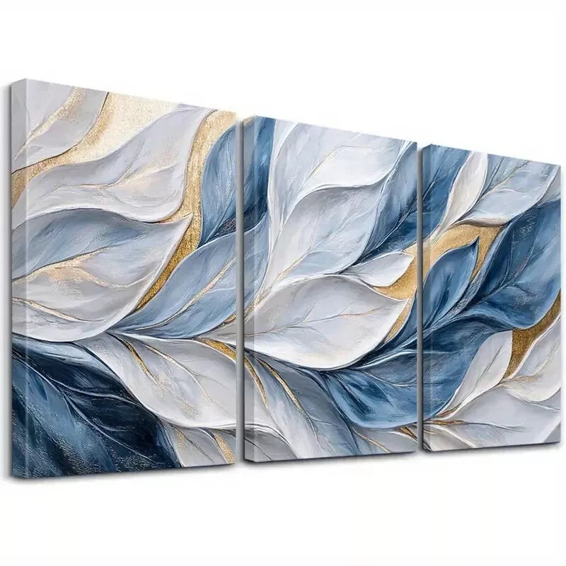 3pcs Blue And Gold Brushstrokes Paintings  Art Set Canvas Framed 50x70cm -  High Quality Print 100% Australian Made Wall Canvas Ready to Hang