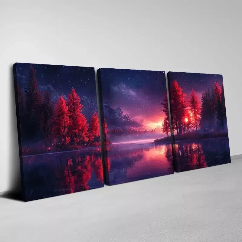 3pcs Calm Lake Trees with mountain View Painting Wall Art Set Canvas Framed 50x70cm -  High Quality Print 100% Australian Made Wall Canvas Ready to Hang