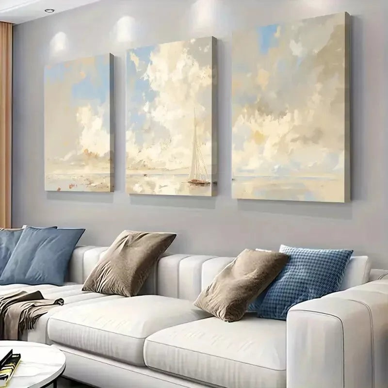 3pcs  Charm of Cloudy Seascape Sailing Boat Art Set Canvas Framed 50x70cm -  High Quality Print 100% Australian Made Wall Canvas Ready to Hang