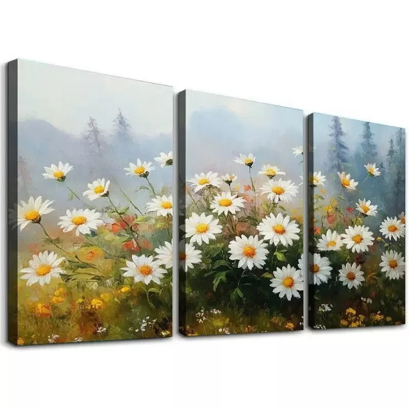 3pcs Classic Daisy Wildflower Countryside Lands Wall Art Set Canvas Framed 50x70cm - High Quality Print 100% Australian Made Wall Canvas Ready to Hang