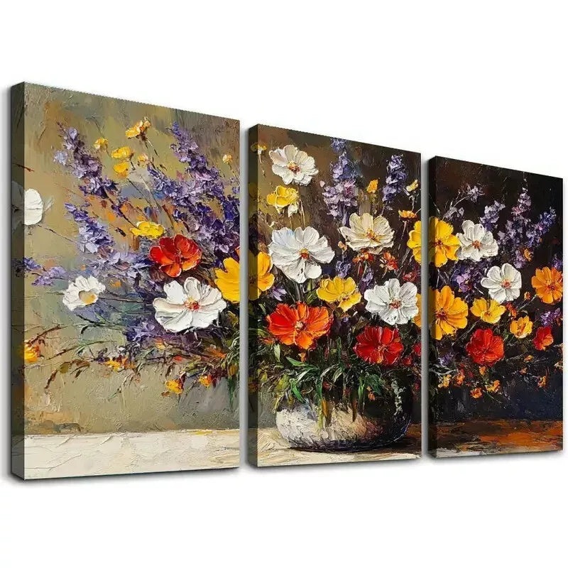 3pcs Classic Rustic Floral Daisy Wildflowers  Wall Art Set Canvas Framed 50x70cm - High Quality Print 100% Australian Made Wall Canvas Ready to Hang