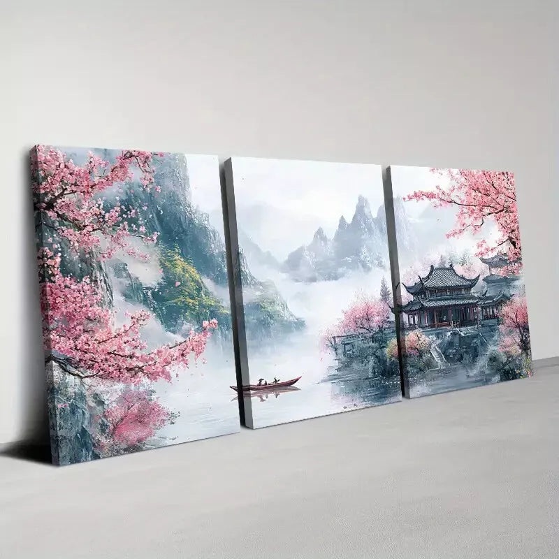 3pcs Colorful Landscape Serene Florals Painting   Art Set Canvas Framed 50x70cm -  High Quality Print 100% Australian Made Wall Canvas Ready to Hang
