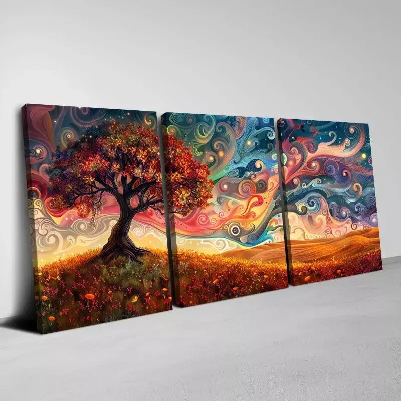 3pcs  Colorful Tree of Life with Abstract View Wall Art Set Canvas Framed 50x70cm -  High Quality Print 100% Australian Made Wall Canvas Ready to Hang