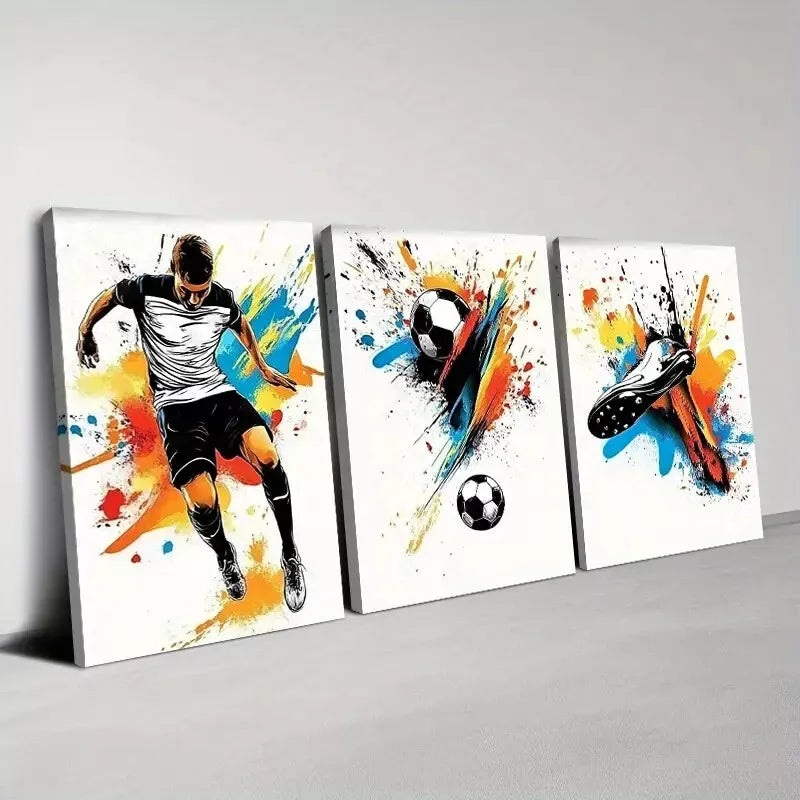3pcs Colorful Watercolor Abstract Football Wall Art Set Canvas Framed 50x70cm -  High Quality Print 100% Australian Made Wall Canvas Ready to Hang