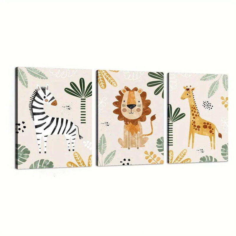3pcs  Creative Elegant Jungle Animal Artwork Wall Art Set Canvas Framed 50x70cm -  High Quality Print 100% Australian Made Wall Canvas Ready to Hang