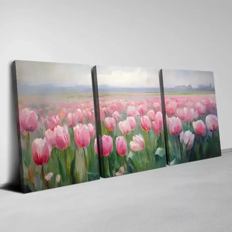 3pcs Enchanting Rare Tulips Field with Sky View Wall Art Set Canvas Framed 50x70cm -  High Quality Print 100% Australian Made Wall Canvas Ready to Hang