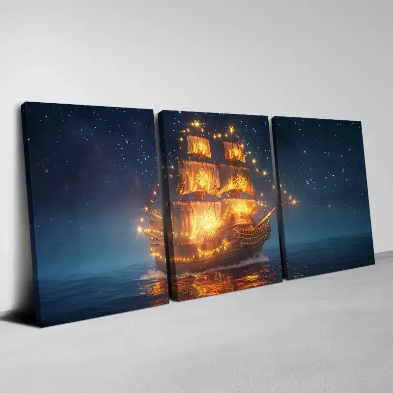3pcs Enchanting Sailboat Under the Stars Wall Art Set Canvas Framed 50x70cm -  High Quality Print 100% Australian Made Wall Canvas Ready to Hang