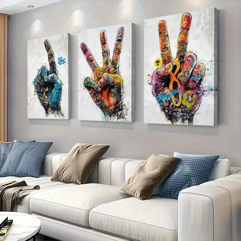 3pcs Featuring Vibrant Graffiti Style PeaceArt Set Canvas Framed 50x70cm -  High Quality Print 100% Australian Made Wall Canvas Ready to Hang